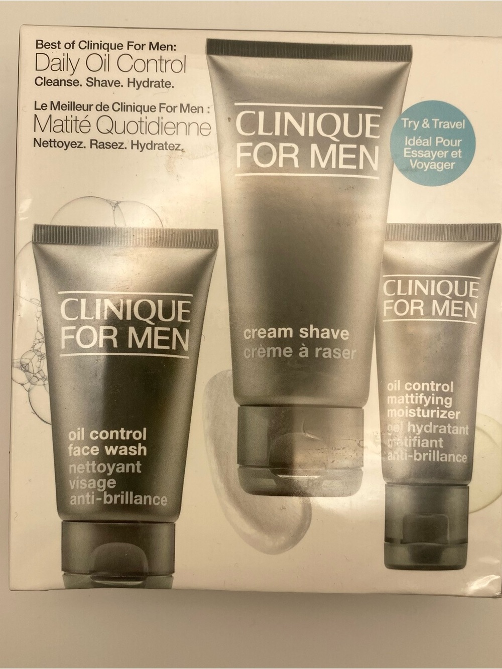 Clinique for Men travel size set Daily Essentials oil free Cleanse Shave Hydrate